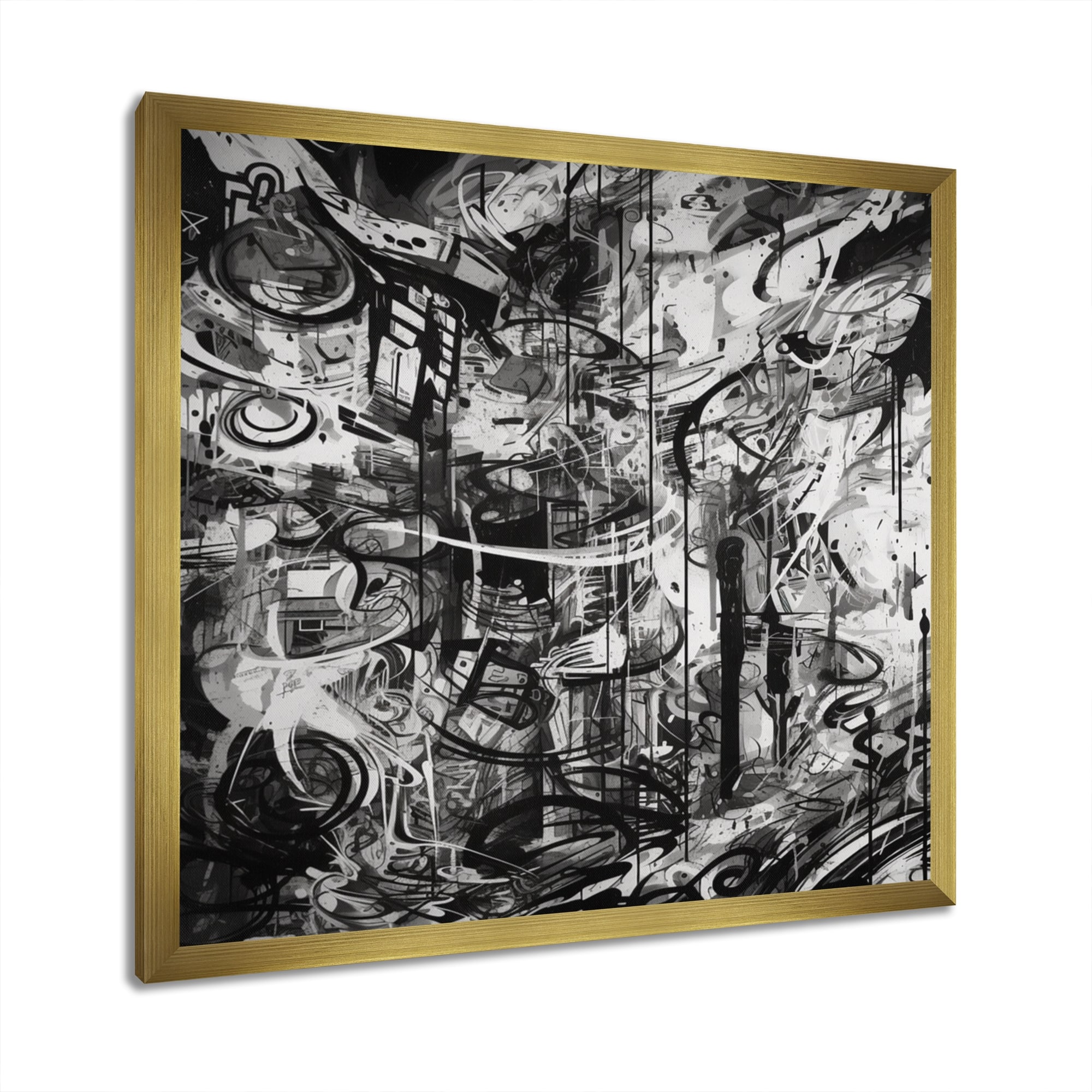 Designart "Black And White Graffiti Cosmic Ii" Modern Geometric Framed ...